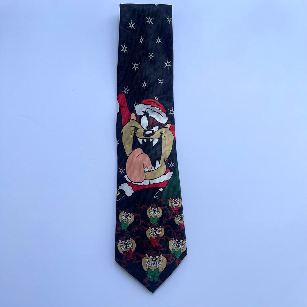 1997 Looney Tunes Taz Christmas Neck Tie Santa Holiday Novelty Warner Bros VTG